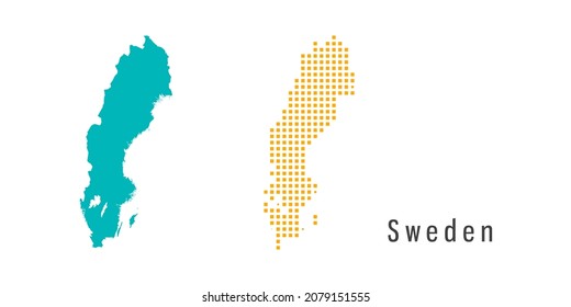 Set couple yellow and green dot Map of Sweden vector.