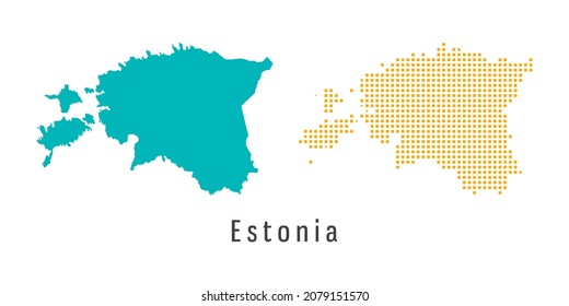 Set couple yellow and green dot Map of Estonia vector.