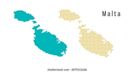 Set couple yellow and green dot Map of Malta vector.