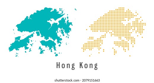 Set couple yellow and green dot Map of Hong Kong vector.