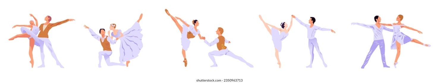 Set of couples dancing classical ballet