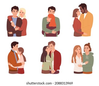 Set of couples in love isolated on white background. love story. Illustration for 14 February greeting card.