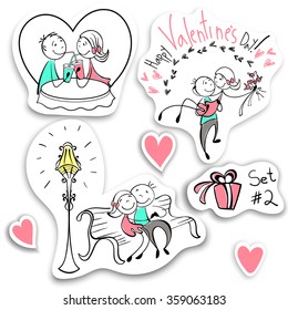 Set of couples in the sketch style. Characters in different situations. sketch design character on Valentine day. Couple in love, handing boyfriend/ presents heart for your design. Vector illustration