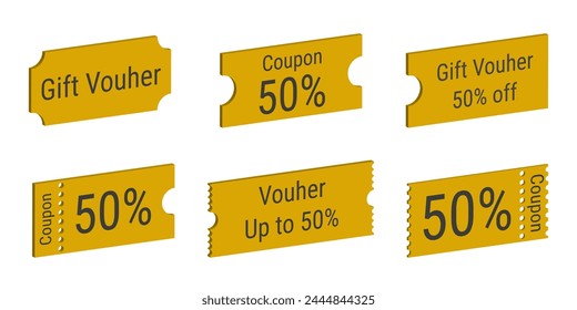 Set von Coupon 3D oder Gutschein, Geschenk oder Promotion. Vektorillustration.