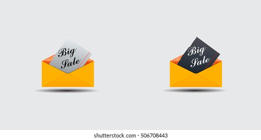Set coupon envelopes on a big sale. Illustration, image on a light background.
