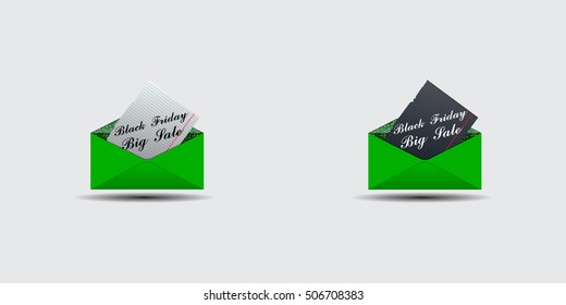 Set coupon envelopes on Black Friday. Illustration, image on a light background.
