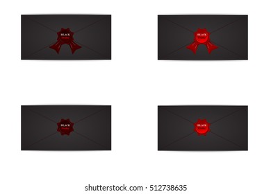 Set coupon envelopes on Black Friday. Illustration, image on a light background.