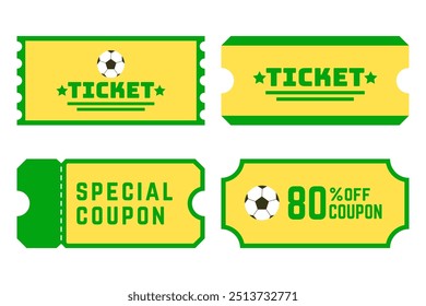 Set of coupon, lottery and gift frames and illustrations soccer Ticket Ribbon Raffle Discount Ticket