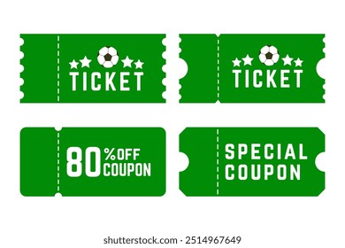 Set of coupon, lottery and gift frames and illustrations soccer Ticket Ribbon Raffle Discount Ticket