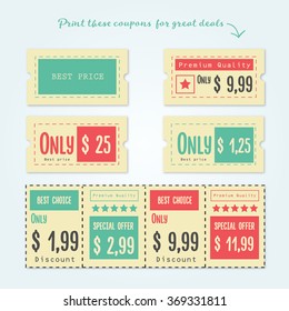 Set of Coupon, offers and promotions vector illustration.