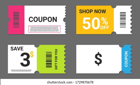 Set of coupon promotion sale for website, internet ads, social media or coupon print.  Coupon discount with vector illustration