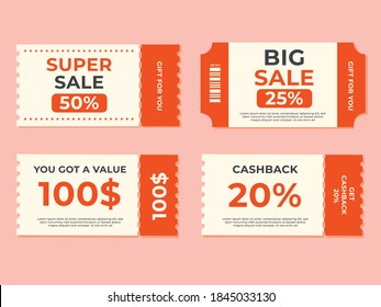 Set of coupon promotion sale for website, internet ads, social media or coupon.
Big sale and cashback coupon discount. Coupon discount with vector illustration