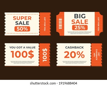 Set of coupon promotion sale for website, internet ads, social media or coupon.Cashback coupon discount. Coupon discount with vector illustration