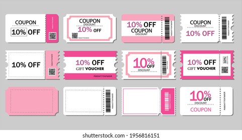 Set of coupon ,ticket card,gift vouchers.Coupon Card element template for graphics design.Gift vouchers or certificates of promotion sale 10 percent discount.Vector templates.