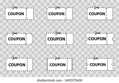 Set of  Coupon, Ticket. Coupons, discount, sale, banners and labels set. Blank coupon cut from sheet of paper. Collection template Tickets and Coupons