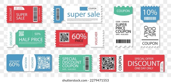 Set of coupon tickets with shadow. Voucher tickets	