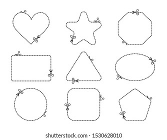 Set of coupons. Coupons with cut lines. Scissors cut stickers.
