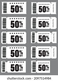 Set of coupons for gift or invitation. Gift voucher template isolated discount coupon shopping voucher.