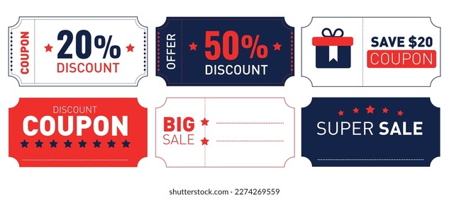 conjunto de cupones con ofertas y descuento. Etiqueta y etiquetas