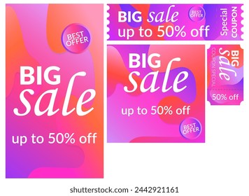 A set of coupons, posts, flyers with a sale announcement . Coupon template for sale. Discount coupon. Promotion.