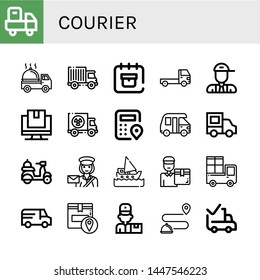 Set of courier icons such as Delivery truck, Truck, Delivery date, Postman, Tracking, Logistics, Van, Delivery, Postwoman, Ship, man, Delivered , courier