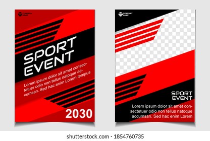 Set cover a4 background for sport event poster with dynamic red and black color. Vector layout design template can use for gym promotion, tournament, invitation cup, banner championship, flyer