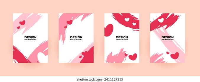 Set cover abstract sweet background with red heart shape on the pink background in the concept of love for element, wallpaper, banner, card,  sweet and romantic moments