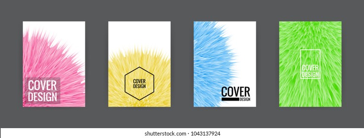 Set of cover background design template vector illustration. Colorful soft fur pink, yellow, green and blue.