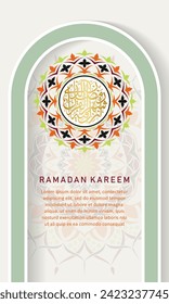 Set cover background template for ramadan event with calligraphy arabic ramadan, circle shape floral mosaic islamic art ornament and texture effect detail islamic pattern on background
Format Vector


