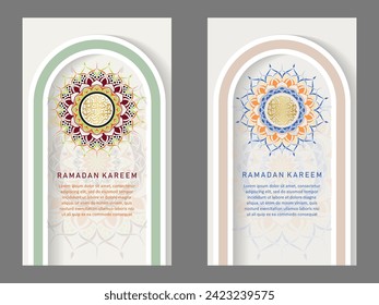 Deckenhintergrund-Vorlage für Rmadan-Ereignis mit kalligrafischem arabischen Rmadan, Blumenmosaikmustern in kreisförmigen Formen und islamischen Kunstverzierungen und Detailangaben zu Textureffekten auf einfarbigem Hintergrund