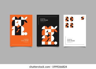 Set of cover background templates for presentations, corporate cover documents, companies, in a minimalist style combined geometric shapes numbers 2022.