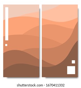 Set of cover backgrounds of desert landscape. Abstract wavy template banners in warm colors. Two vector flat illustrations for magazine, brochures, poster.