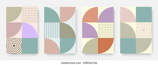 Set of cover bauhaus pattern design. Trendy geometric shape style for wallpaper, business presentation, branding, fabric print, and other page design layouts.
