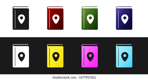 Set Cover book travel guide icon isolated on black and white background.  Vector Illustration