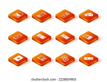 Set Cover book travel guide, Online hotel booking, translator, Bus ticket, Translator, Ticket, Airline and icon. Vector
