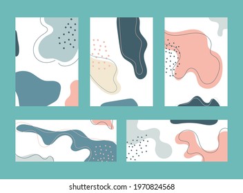 Set of cover brochure and banner web template background. organic shape hand drawn patterns pastels color. Geometric fluid shapes trendy layout with space for text. Vector illustration