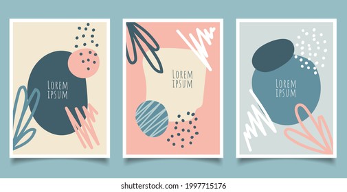 Set of cover brochure template abstract hand drawn pattern organic shapes with line pastel color background. Vector illustration