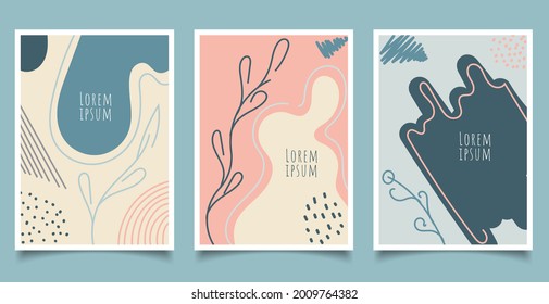 Conjunto de plantillas de folletos de portada patrón abstracto de forma de dibujo manual con fondo de color pastel de línea. Ilustración del vector