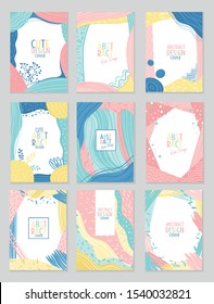 Set Of Cover For Cards, Congratulations, Notebooks Of Abstract Cute Design In Pastel Colors Vector Illustration