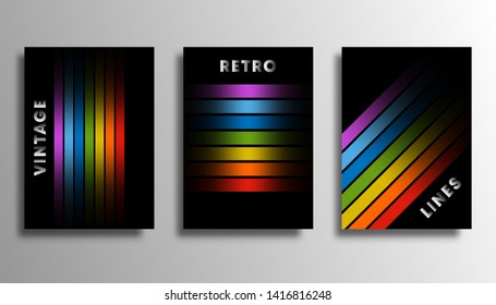 Set of cover with colorful gradient lines for flyer, poster, brochure, typography or other printing products. Vector illustration.