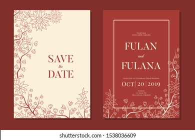 set cover content greeting wedding invitation with beauty abstract floral flower ornament element leaf elegant botanical frame background mockup template vector illustration