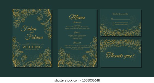 set cover content wedding invitation card with leaf floral flower beauty elegant botanical abstract frame background decoration ornament mockup greeting celebration rustic template vector illustration