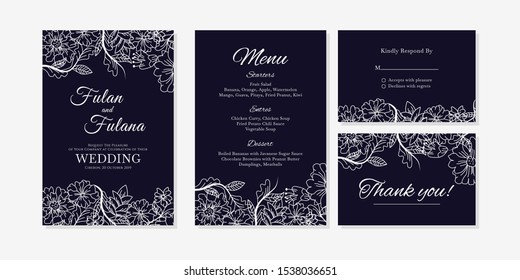set cover content wedding invitation card with leaf floral flower beauty elegant botanical abstract frame background decoration ornament mockup greeting celebration rustic template vector illustration