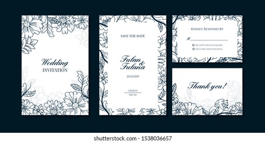 set cover content wedding invitation card with leaf floral flower beauty elegant botanical abstract frame background decoration ornament mockup greeting celebration rustic template vector illustration