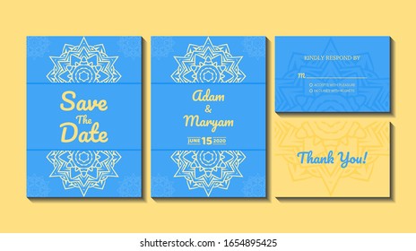 set cover content wedding invitation card with mandala, abstract frame background decoration ornament mockup greeting celebration rustic template vector illustration