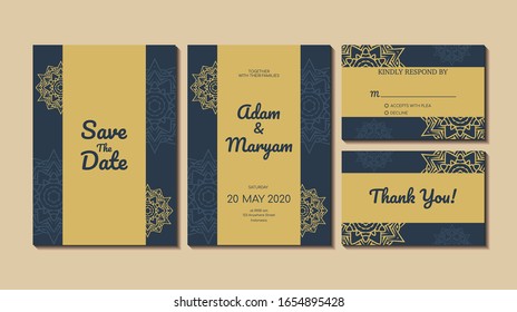 set cover content wedding invitation card with mandala, abstract frame background decoration ornament mockup greeting celebration rustic template vector illustration