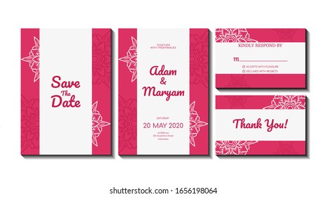 set cover content wedding invitation card with mandala, abstract frame background decoration ornament mockup greeting celebration rustic template vector illustration