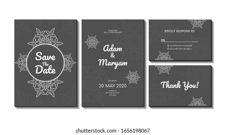 confección de la portada del contenido tarjeta de invitación de boda con mandala, decoración de fondo de marco abstracto adorno maquillaje de bienvenida celebración rústica plantilla vectorial ilustración vectorial