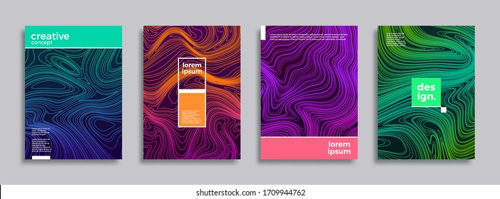 Set of cover design with abstract liquid lines. 