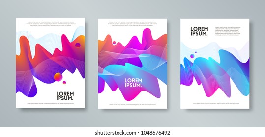 Set of cover design with abstract multicolored flow shapes. Vector illustration template. Universal abstract design for covers, flyers, banners, greeting card, booklet and brochure.